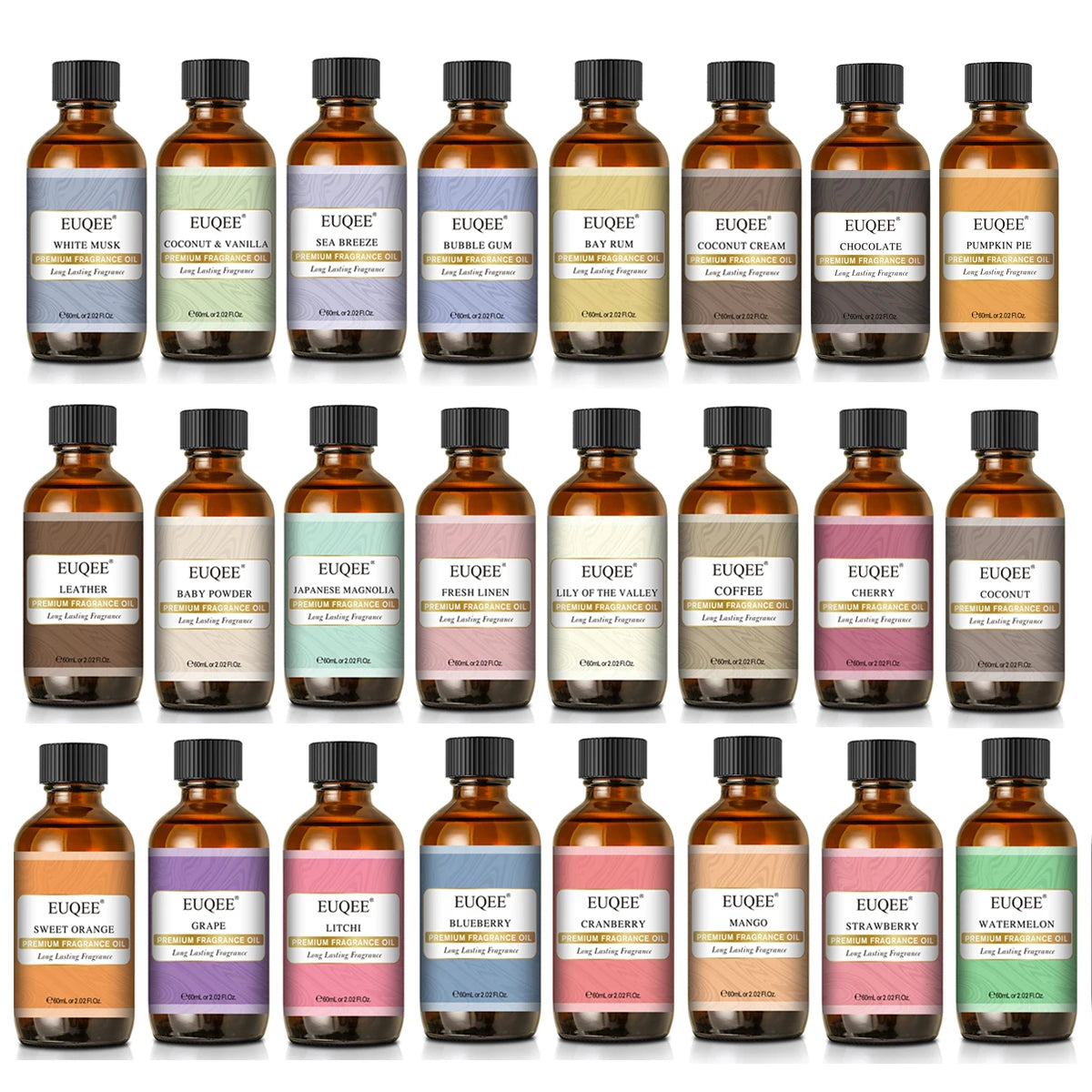EUQEE Aromatic Essential Oil Coconut Lilac Freesia Leather Strawberry Mango Watermelon Green Tea Fragrance Oil for Men and Women