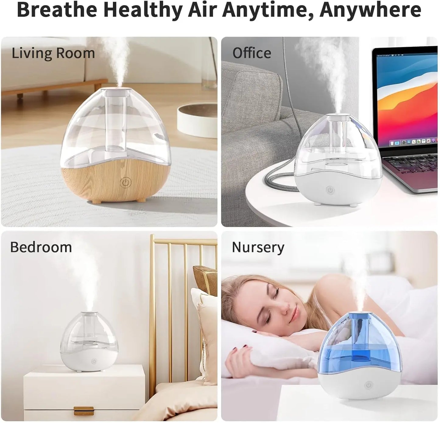 Ultrasonic Cool Mist Humidifier Quiet Air Humidifiers for Bedroom Desk Humidifiers with Removable Night Light