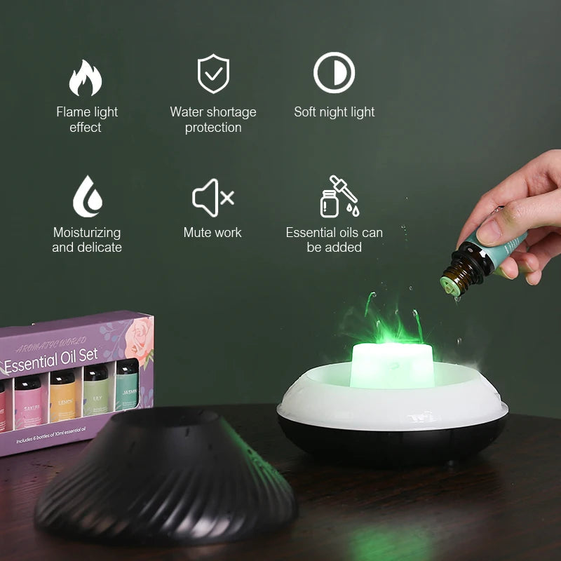 Colorful Flame Aromatherapy Humidifier Cool Mist Maker 130ml USB Essential Oil Aroma Diffuser for Home Bedroom Office Hotel