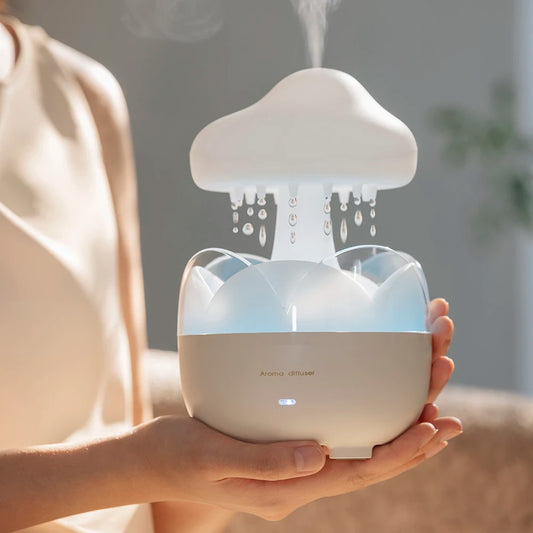 Mushroom-Shaped Electric Air Humidifier with Aroma Diffuser Colorful Night Lights Relaxing Water Drop Sounds Rain Cloud Design